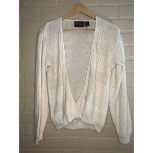 Vintage Cream Fuzzy Cardigan Knit Sweater Large